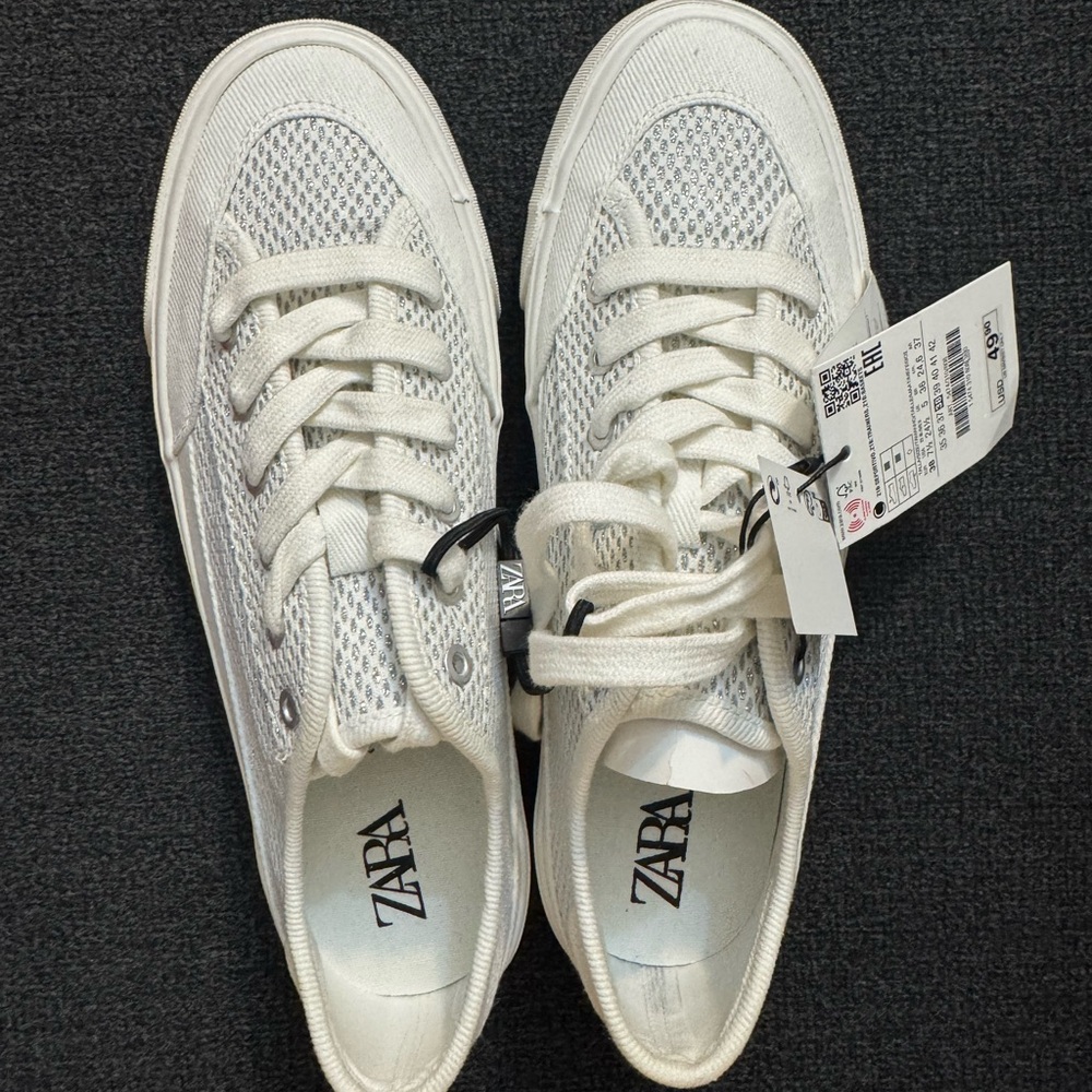 ZARA Casual Fabric Sneakers - Silver Detail (New With Tags) Size 38